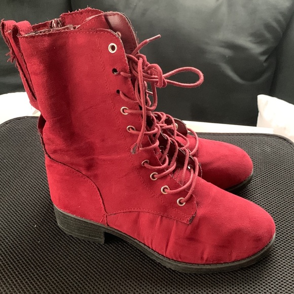 Maroon/Burgundy combat boots sz 6 - Picture 4 of 4